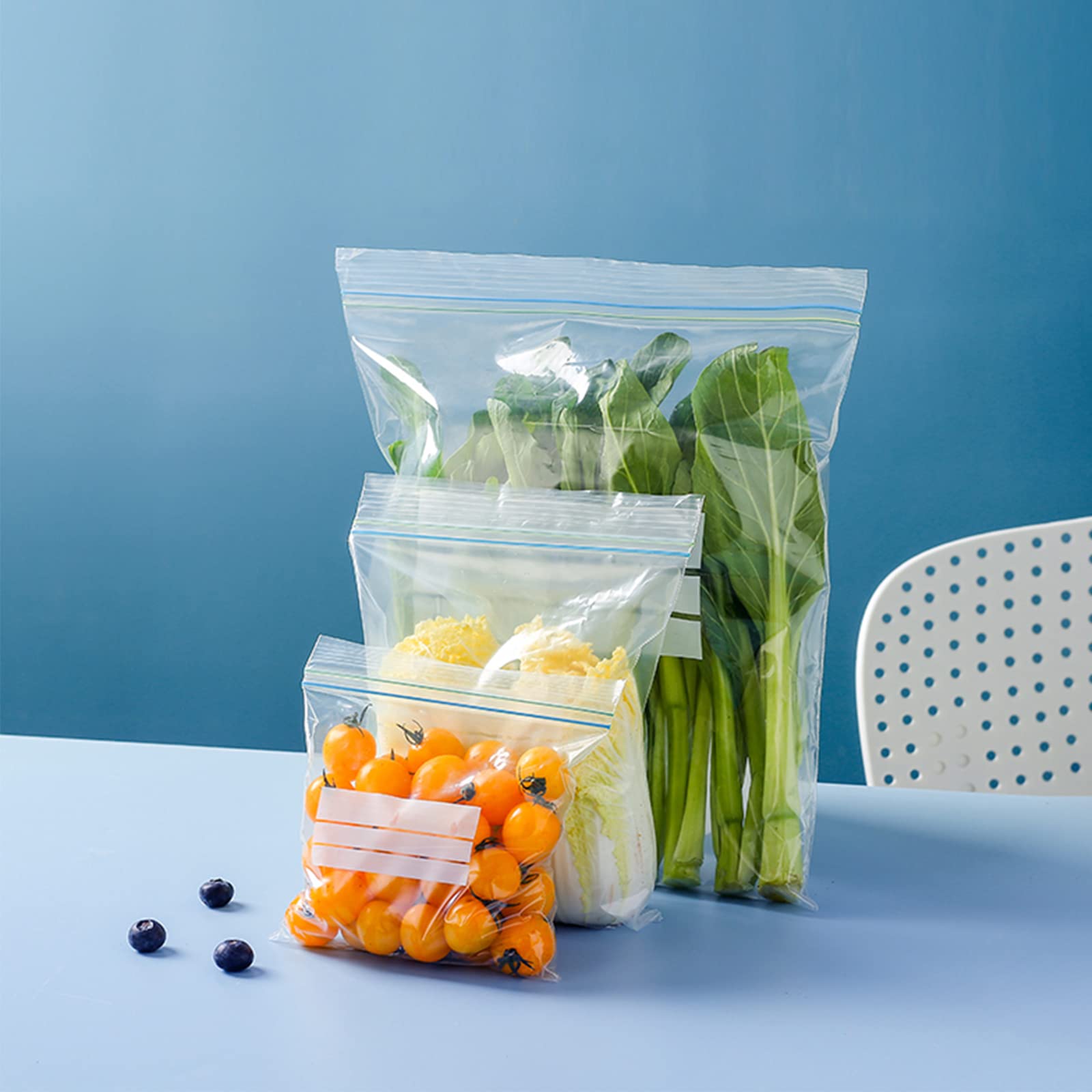 wolpin Ziplock Covers (Pack Of 65 Pcs) Double Seal Bags Freezer/Microwave Safe Ziplock Pouch Fridge Food Vegetable Storage Bags